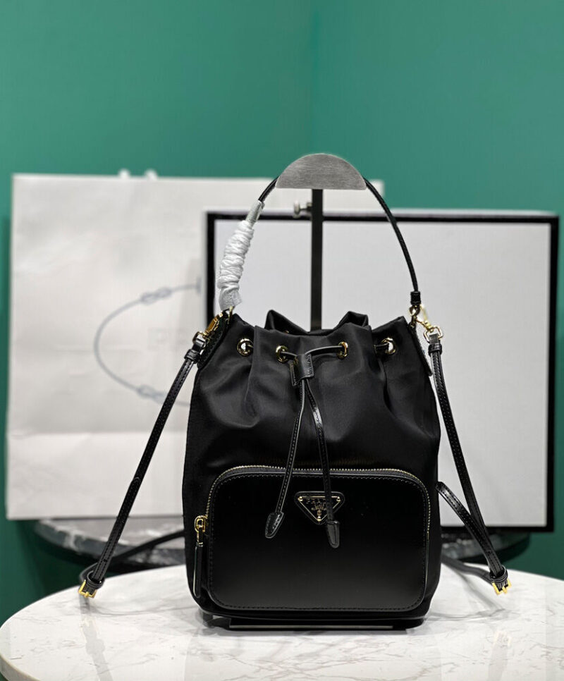 Prada Re-Nylon And Brushed Leather Bag 1BH038 Black